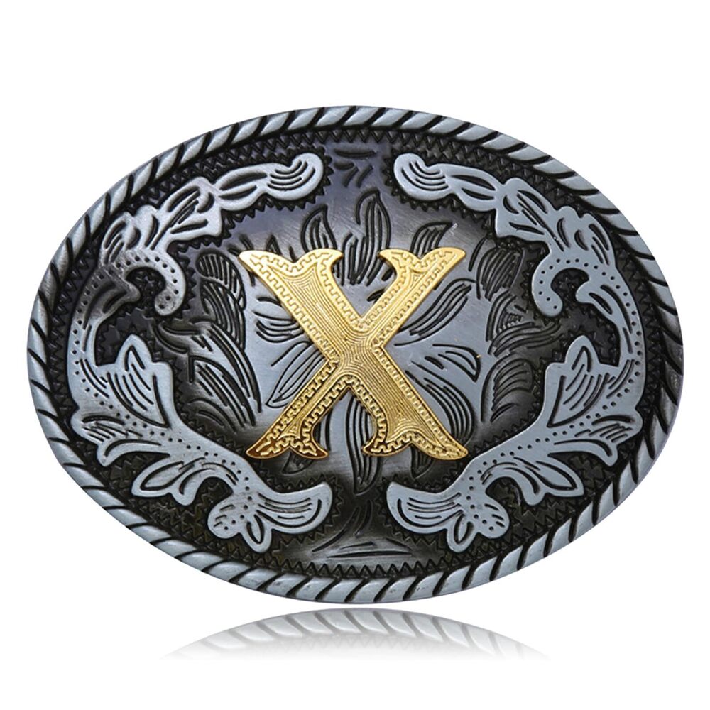 6167 Western Belt Buckle Western Cowboy Initial Letters ABCDJMR to Z Oval
